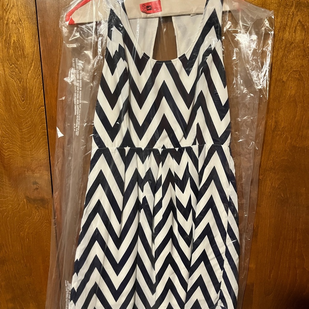 Annabelle Navy and White Chevron Mini Dress
